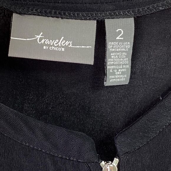 Chicos Jacket Womens 2/12 Large Black Travelers Lace Travel Knit Full Zip Bomber - Picture 8 of 8